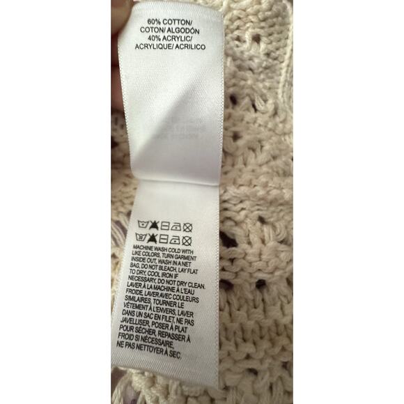 Lucky Brand Open Knit Crochet Cardigan Sweater women's Medium Cream Size XL - Picture 6 of 7